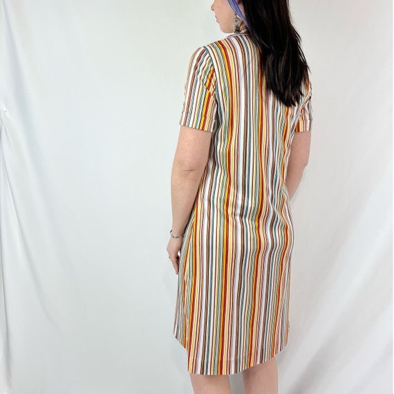 Vintage 70s Colorful Rainbow Striped Collared Mod… - image 5