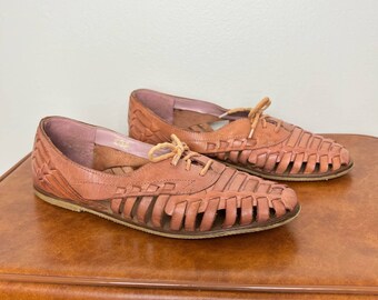 Vintage Brown Leather Lace Up Huaraches Sandal Shoes