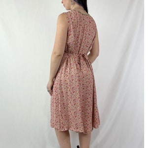 Vintage 90s Light Pink & Yellow Sleeveless Floral Print Midi Dress M L image 6