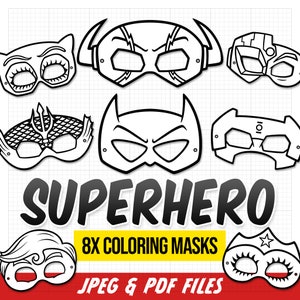 Superheldenmaskers, kleurmaskers superhelden, kleur je eigen maskers, Superheldenfeest, Stripboekmaskers, Afdrukbare superheldenmaskers, Hero League