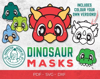 Kids Printable Dinosaur Masks, Colour Your Own Activity Masks, Perfect for Kids Dinosaur Parties, Printable Dino Masks, Colouring Masks, SVG