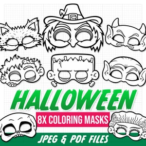 Máscaras de Halloween, Máscaras para colorear de Halloween, Colorea tus propias máscaras, Fiesta de Halloween, Máscaras de monstruo, Máscaras imprimibles de Halloween, Máscara de Halloween