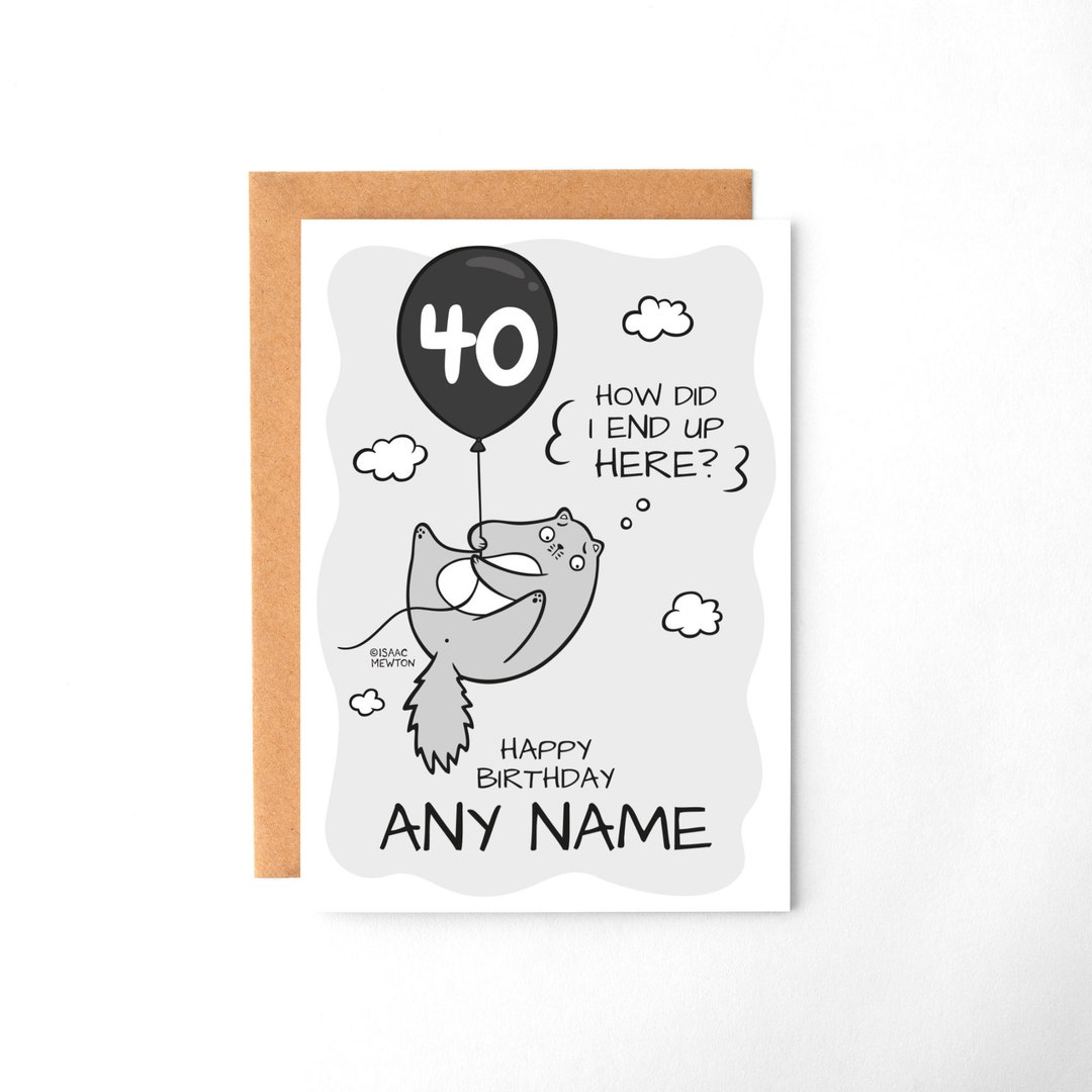 Personalised 40th Birthday Card Cat Birthday Card Cat 40th - Etsy