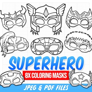 Superhero Masks, Super Hero Coloring Masks, Color Your Own Masks, Superhero Party, Comic Book Masks, Superhero Printable Masks, Hero Prints