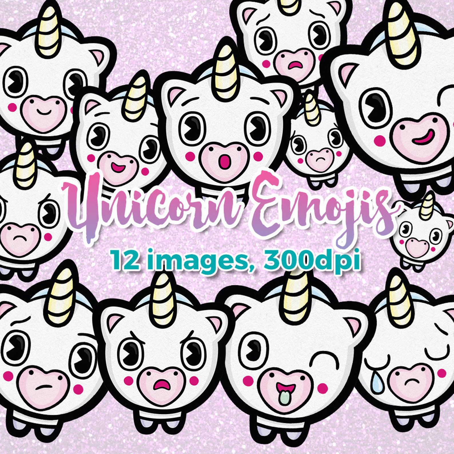 Unicorn Clipart Emojis. Kawaii Unicorn Instant Download Set. Etsy