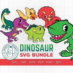 Dinosaur SVG bundle colour + outline, Dinosaur Cut Files Pack, Cricut. Dinosaur Clipart, Dino paper crafting, Dinosaur Cartoon dxf pdf png