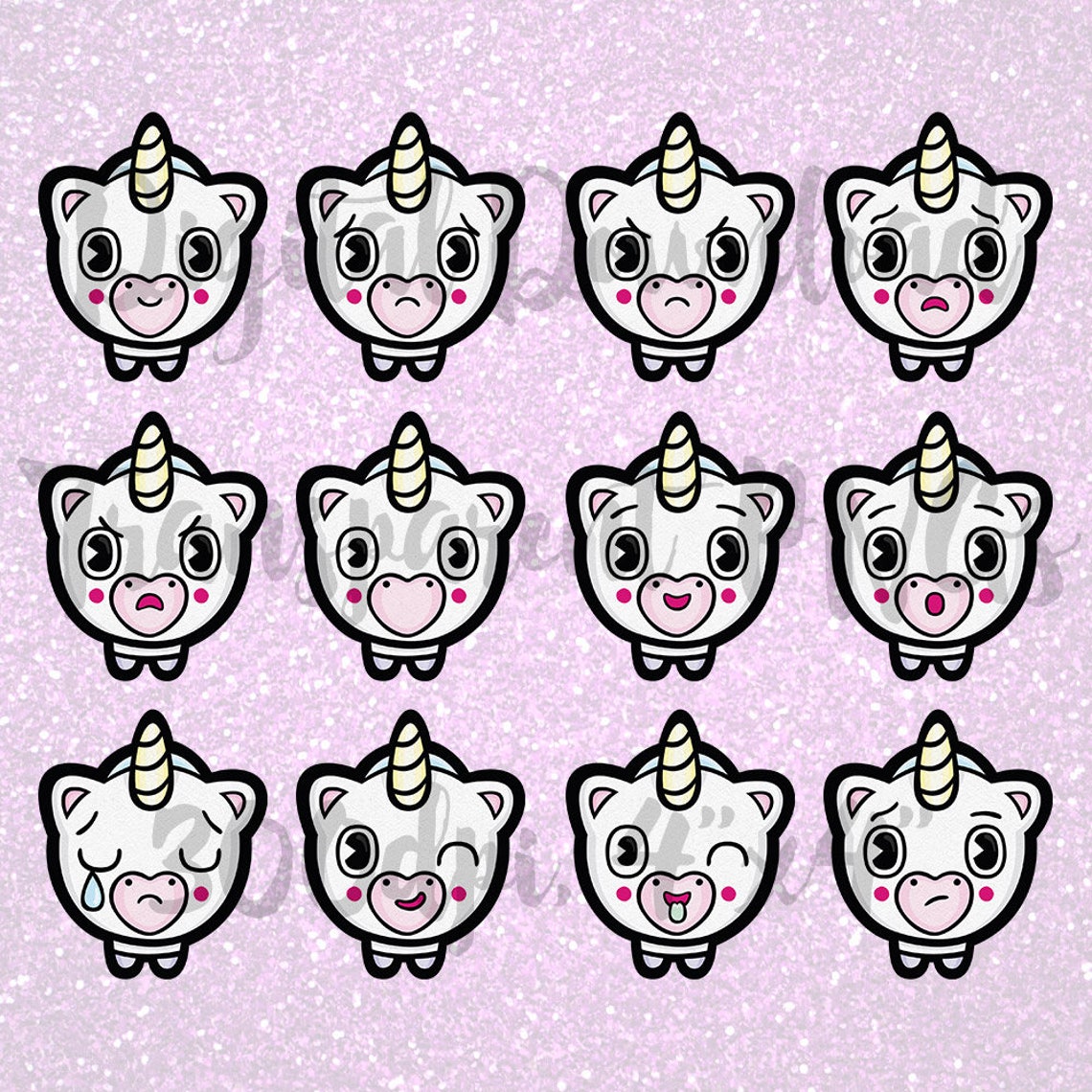 Unicorn Clipart Emojis. Kawaii Unicorn Instant Download Set. Etsy