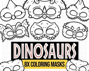 Dinosaur Masks, Dinosaur Printable Coloring Masks, Color Your Own Masks, Dinosaur Party, Dino, Dinosaur DIY, T-Rex, Triceratops, Raptor