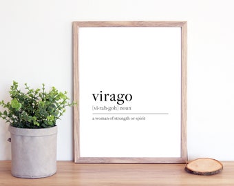 Virago Definition Printable Wall Art Virago Print Virago Poster Inspirational Virago Quote Virago Printable Strong Woman Sign
