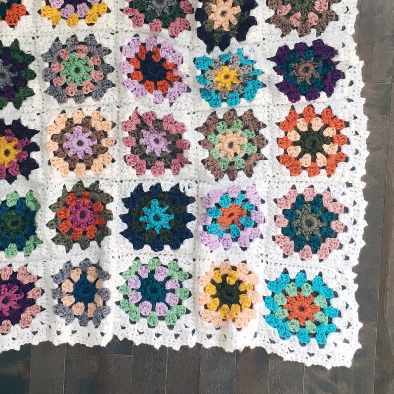 READY TO SHIP . vintage inspired granny square baby blanket . stroller blanket . multi color . image 4