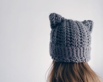 Made to order . CAT HAT . hand crocheted beanie . ALL sizes .