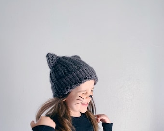 Made to order . CAT HAT . hand crocheted beanie . ALL sizes .