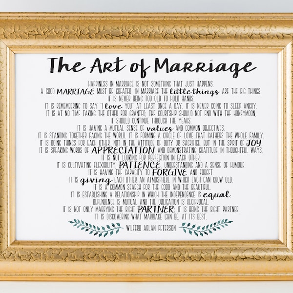 The Art of Marriage, Printable, Marriage Poem, Wilfred Arlan Peterson Quote