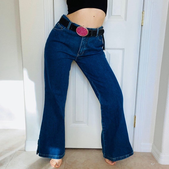 パンツ 00s archive lathe up bell bottom Vintage Y2k 00s 90s Xhilaration Dark Wash Blue Denim Hip