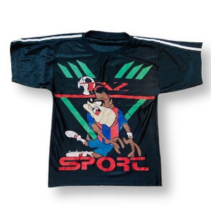 Vintage 90s Tazmanian Devil Soccer Graphic Design Short Sleeve Jersey T-Shirt