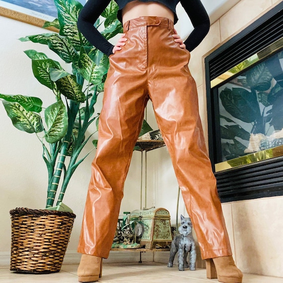 Vintage Y2K Selene Sport Ultra High Waist Faux Leather Look Burnt Orange  Brown Straight Leg Trousers Pants - Etsy Canada