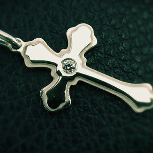 Gold Cross Necklace 14K White Gold Cross Pendant Solid Gold Cross