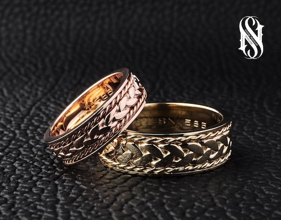 Gold Fingerprint Engraved Rings for Couples