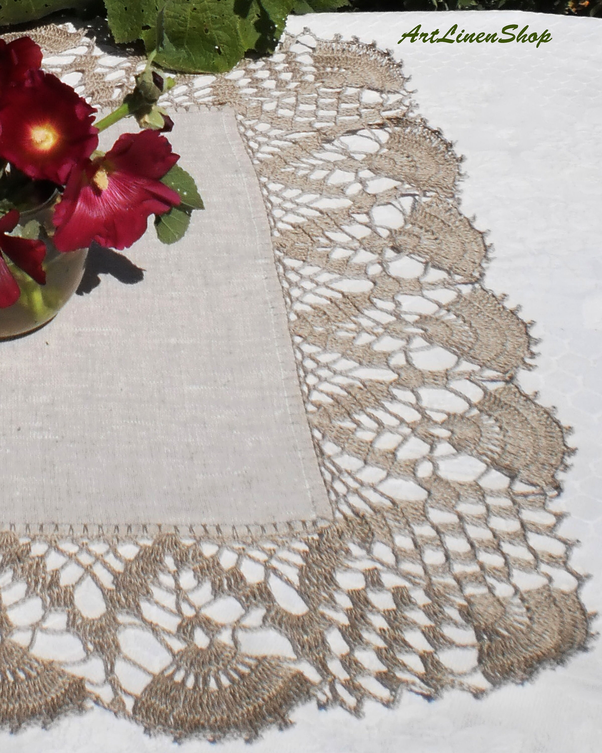 Linen table toppers doily Lace table cloth Small table cloth Etsy