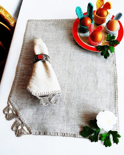 Linen napkins gray Rustic wedding napkins lace Etsy