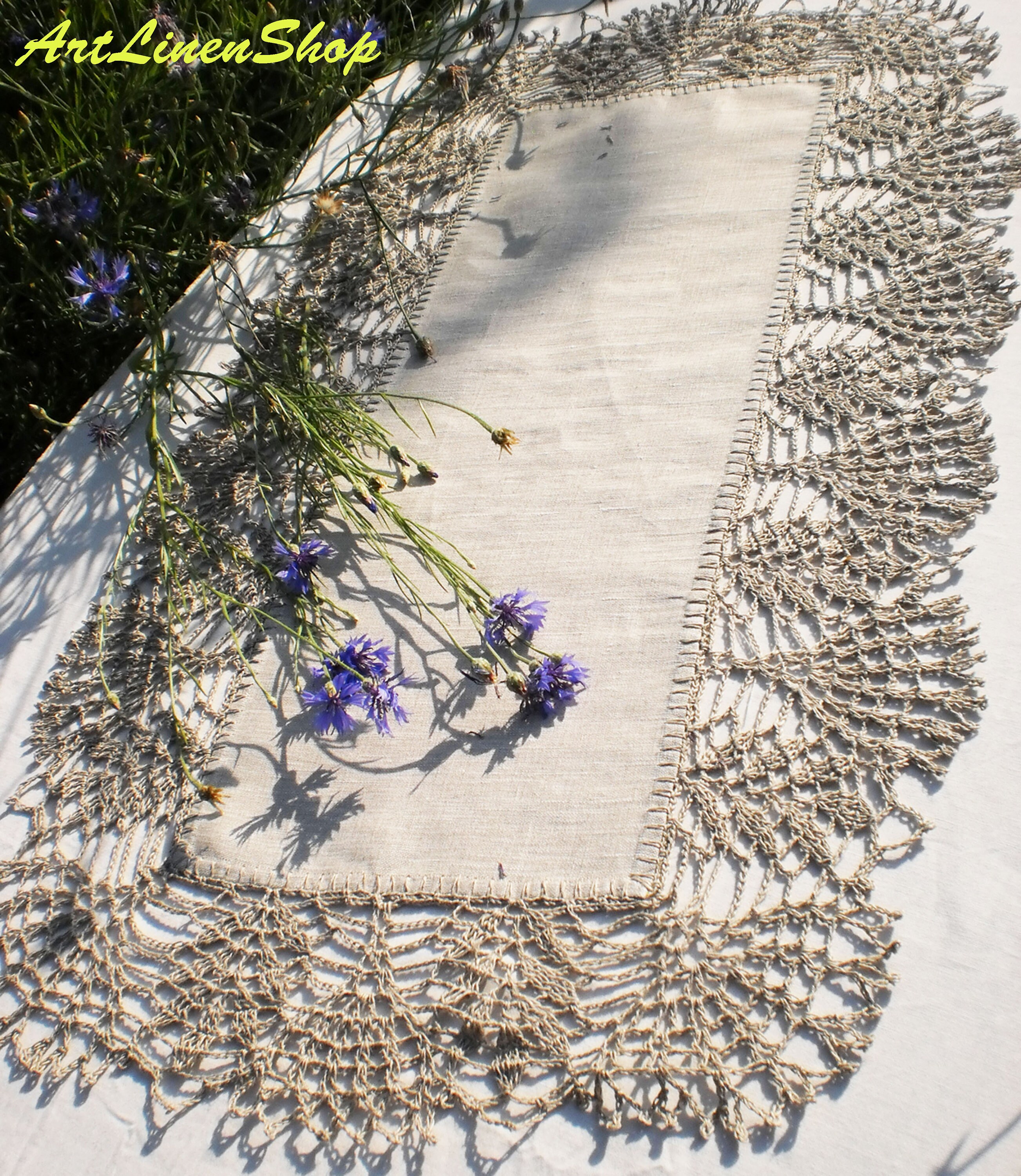 Linen table runners Crochet doilies rustic Small tablecloth Etsy
