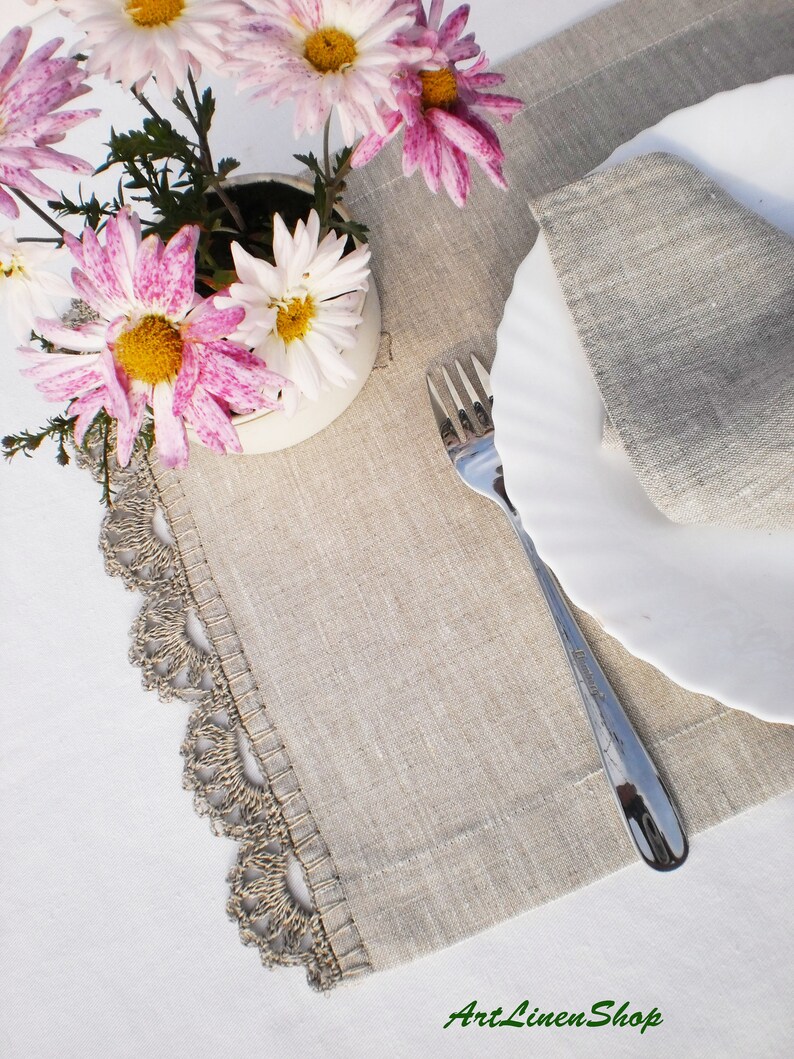 Linen placemats set Rustic table mats crochet Etsy