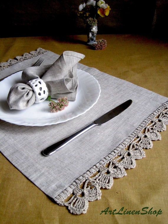 Linen Placemats Rustic Placemats Crochet Placemats Wedding Etsy