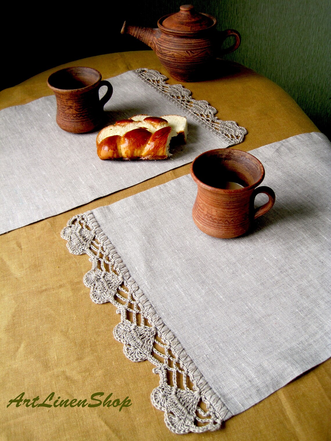 Wedding linen placemats doily with lace Table mats Wedding Etsy