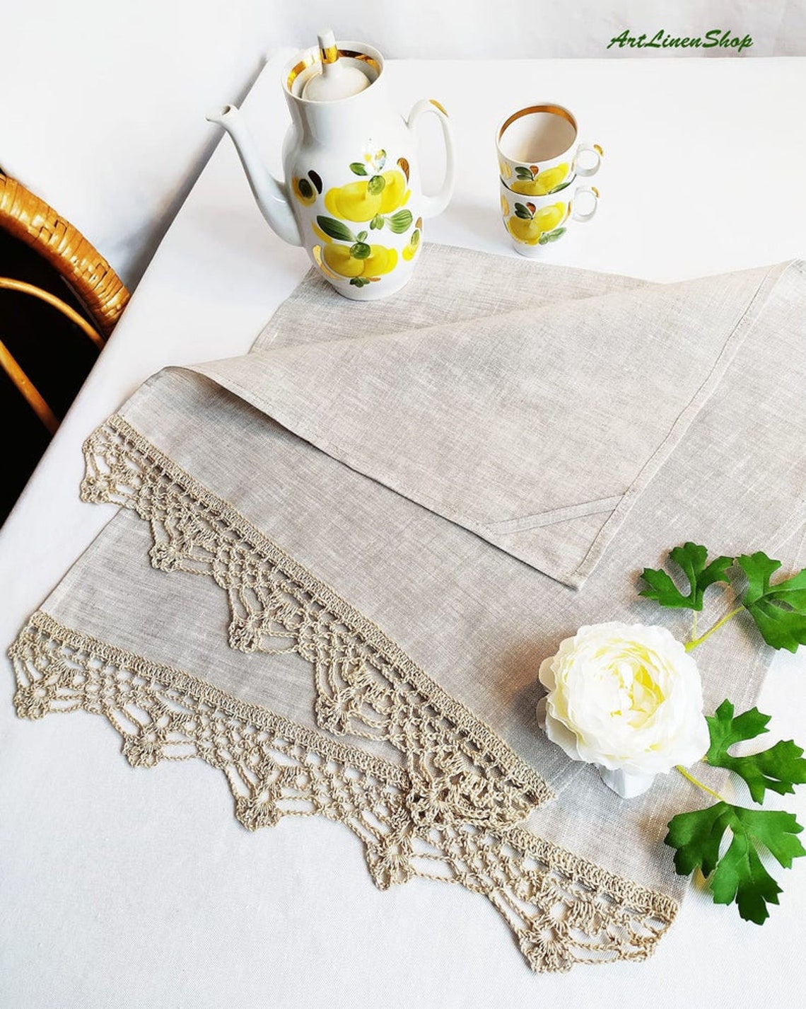 Hand linen towels Lace kitchen towels Rustic dish towels Lace Etsy