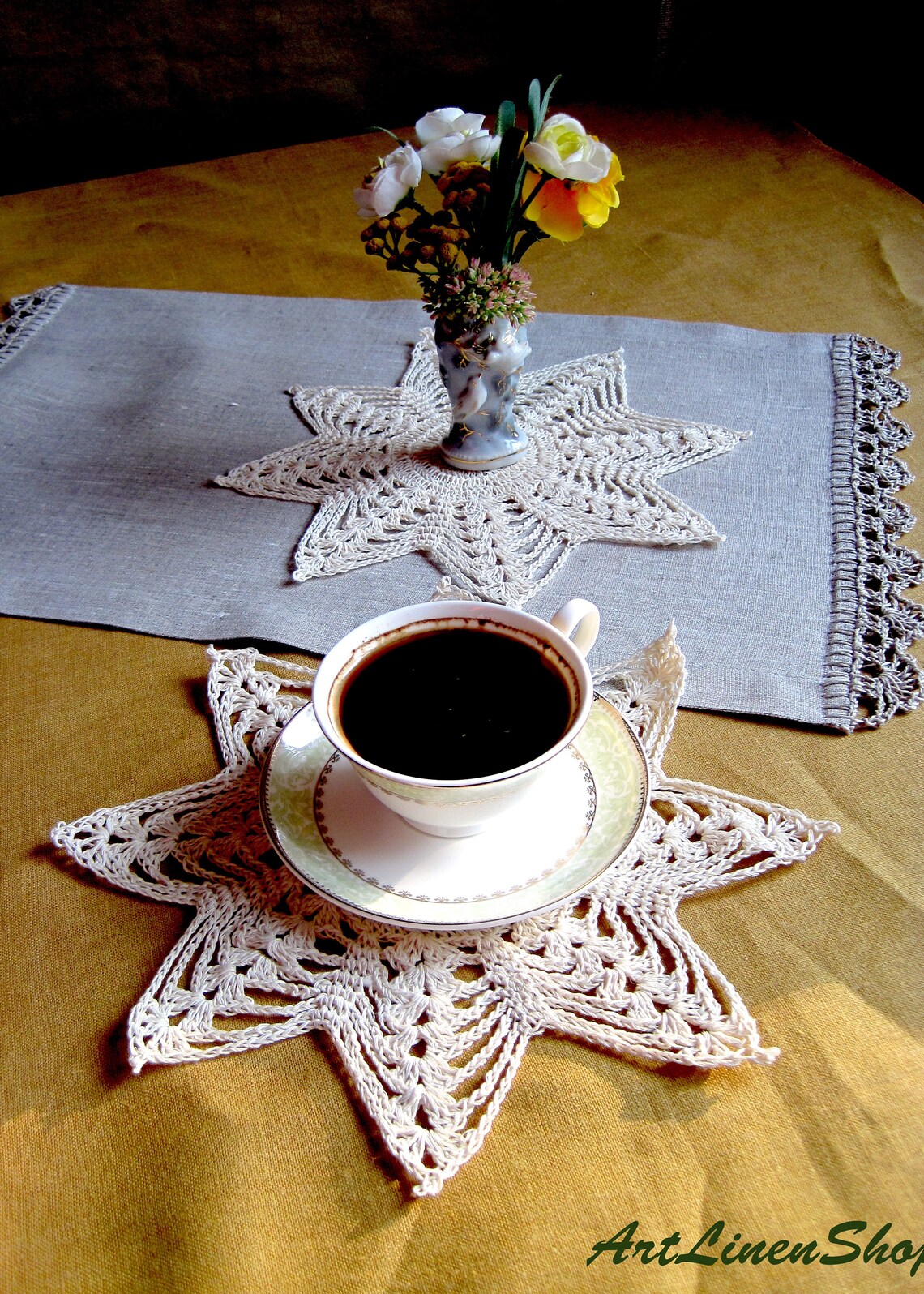 Crochet coasters Lace doilies Linen drink coasters set Lace Etsy
