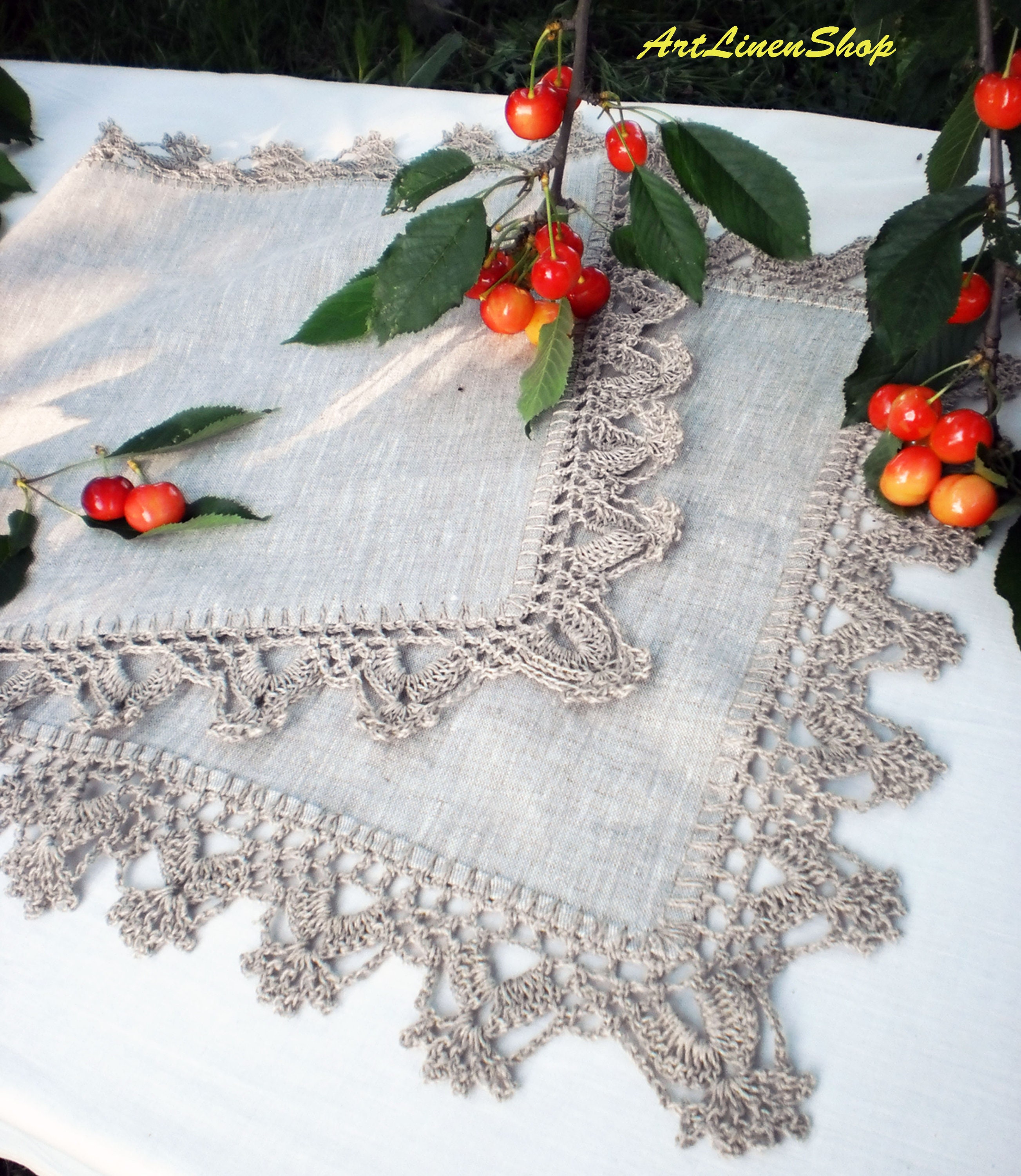 Table toppers Linen tablecloth doily with lace Table runner Etsy