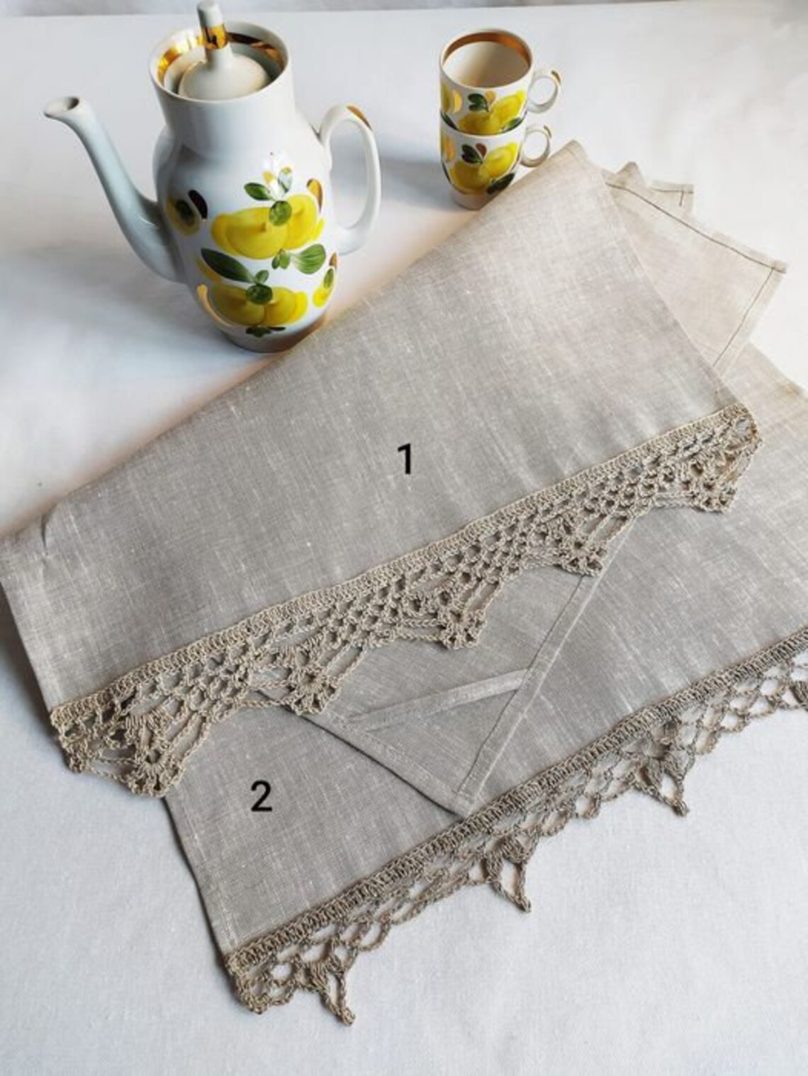 Hand linen towels Lace kitchen towels Rustic dish towels Lace Etsy