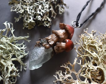 Swamp witch // Raw Fuorite and mushroom pendant // Witch jewelry