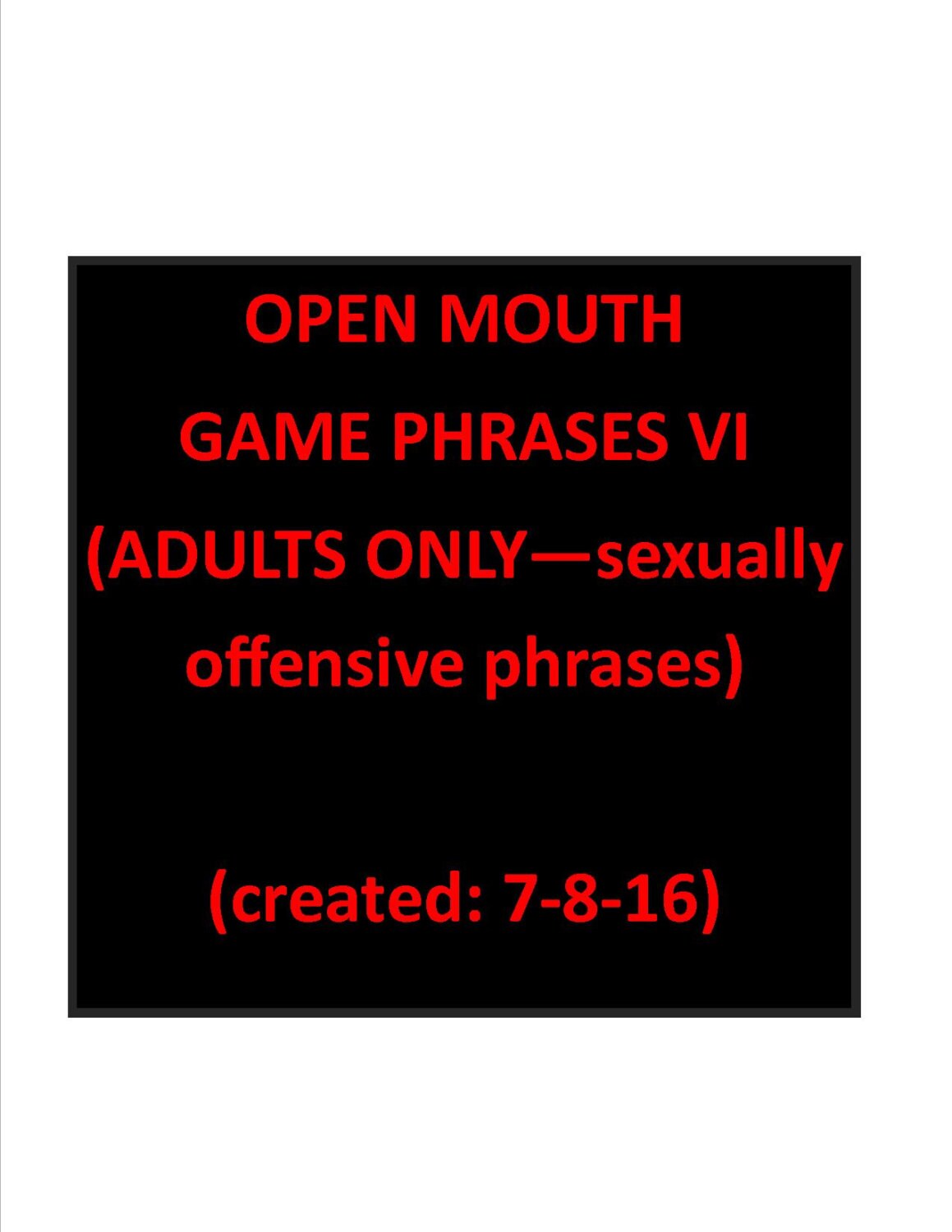 Open Mouth Game Phrases VI ADULTS ONLY Etsy
