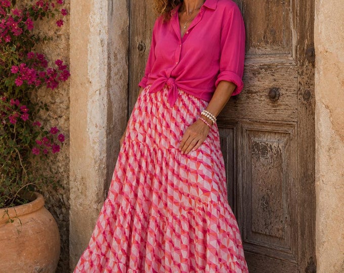 Featured listing image: Long chiffon skirt in fuchsia tones - RETRO