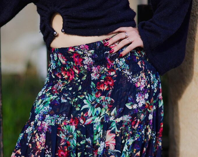 Featured listing image: Long floral chiffon skirt with elasticated ruching - FOSCA