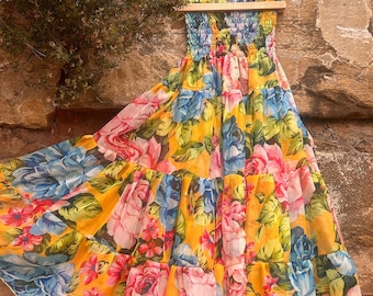 Gonna maxi in chiffon giallo con fiori - GROGG