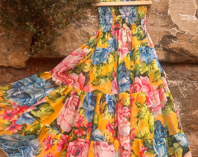 Featured listing image: Yellow chiffon maxi skirt with flowers - GROGG