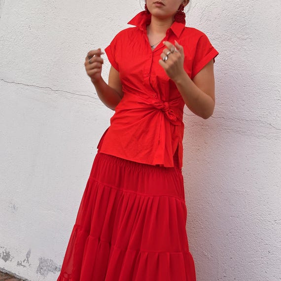 Long red chiffon skirt - ROOD