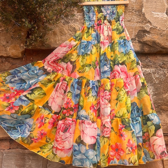 Yellow chiffon maxi skirt with flowers - GROGG