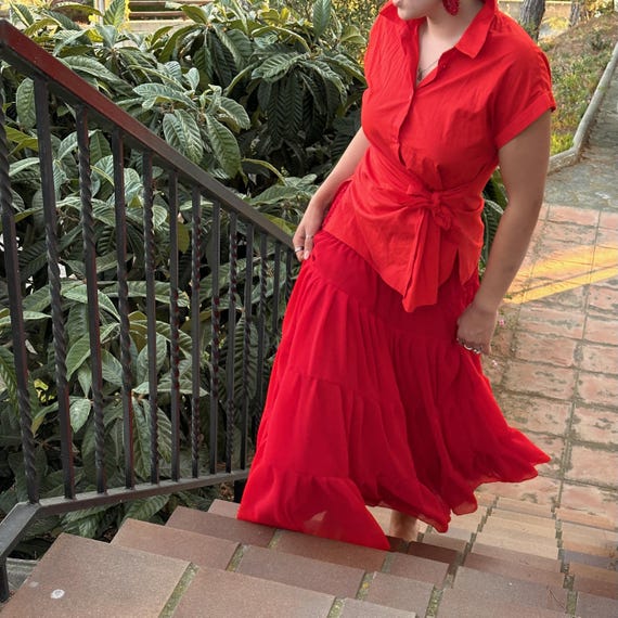 Long red chiffon skirt - ROOD
