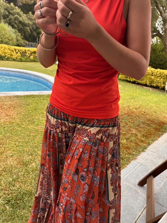Long orange chiffon maxi skirt - JALILA