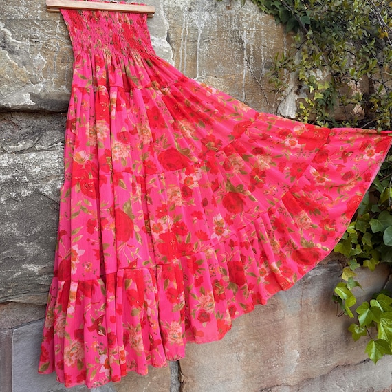 Long fuchsia chiffon maxi skirt - ROSES