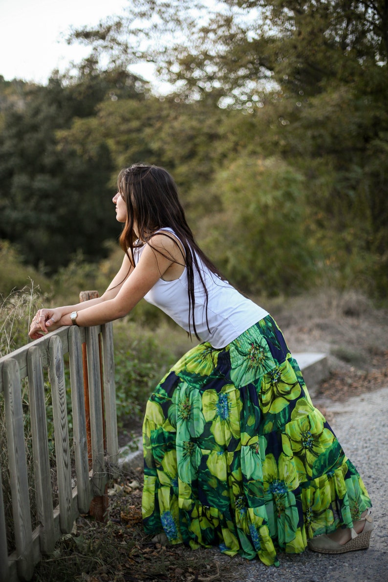 Long maxi skirt in green tones RIO image 1