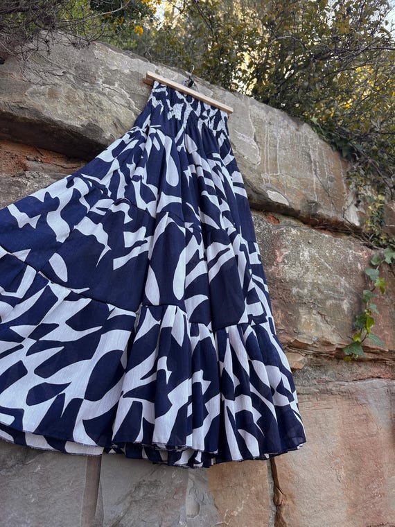 Navy Blue Chiffon Skirt with Abstract Print – MARES