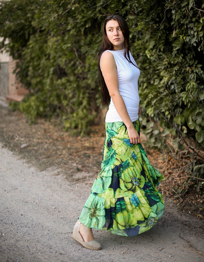 Long maxi skirt in green tones RIO image 9