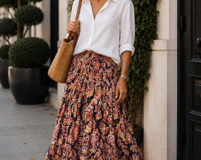 Featured listing image: Long boho skirt with multicolored print - STROMBOLI