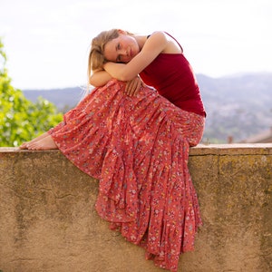 Long salmon-colored chiffon skirt MON image 1