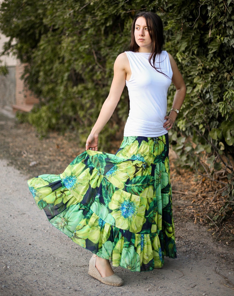Long maxi skirt in green tones RIO image 6