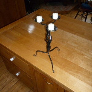 Hand Forged 3 legged triple candle holder with Basket twist & Collars
